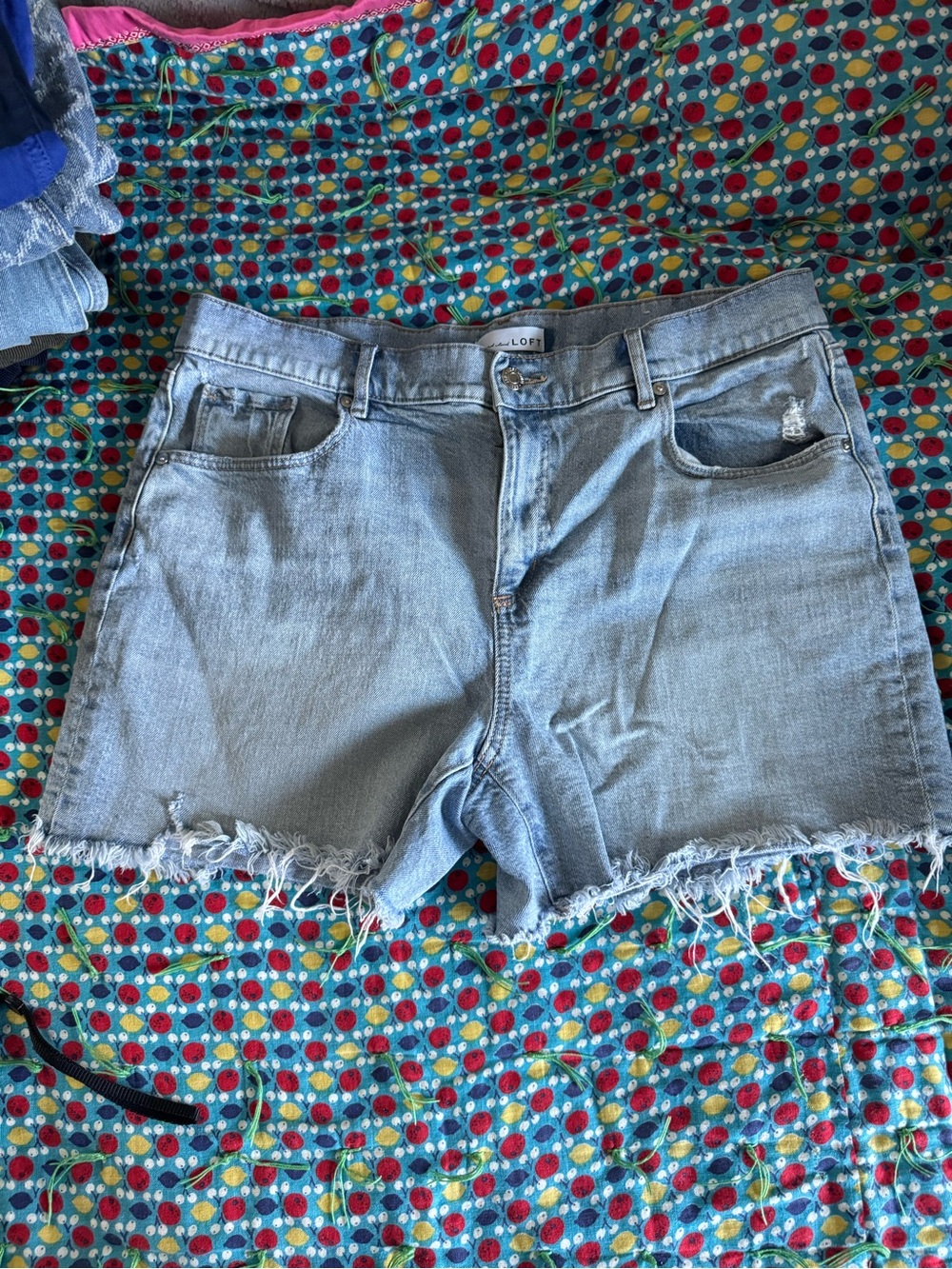 LOFT High-Rise Light Blue Frayed Hem Denim Shorts size 14